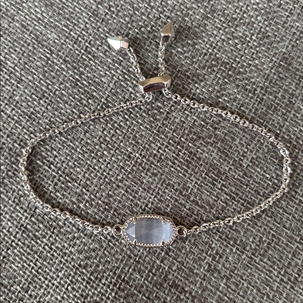 Kendra Scott Elaina Silver Adjustable Chain Bracelet Light Slate Gray Stone